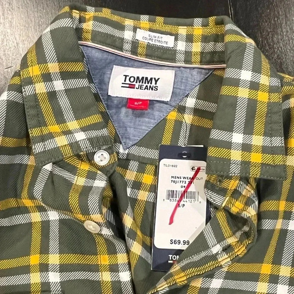 NWT Tommy Hilfiger Mens Miss Green Plaid Check Button Down Flannel Slim Small - Picture 6 of 14